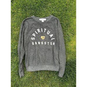 SPIRITUAL GANGSTER Girls grey sweatshirt gold heart SZ 12/M